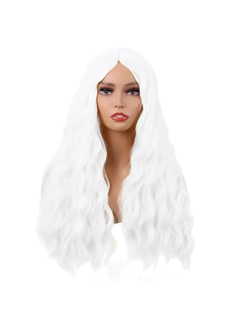 Women's White 28 Inch Synthetic Fiber Long Middle Part Curly Cosplay Wigs